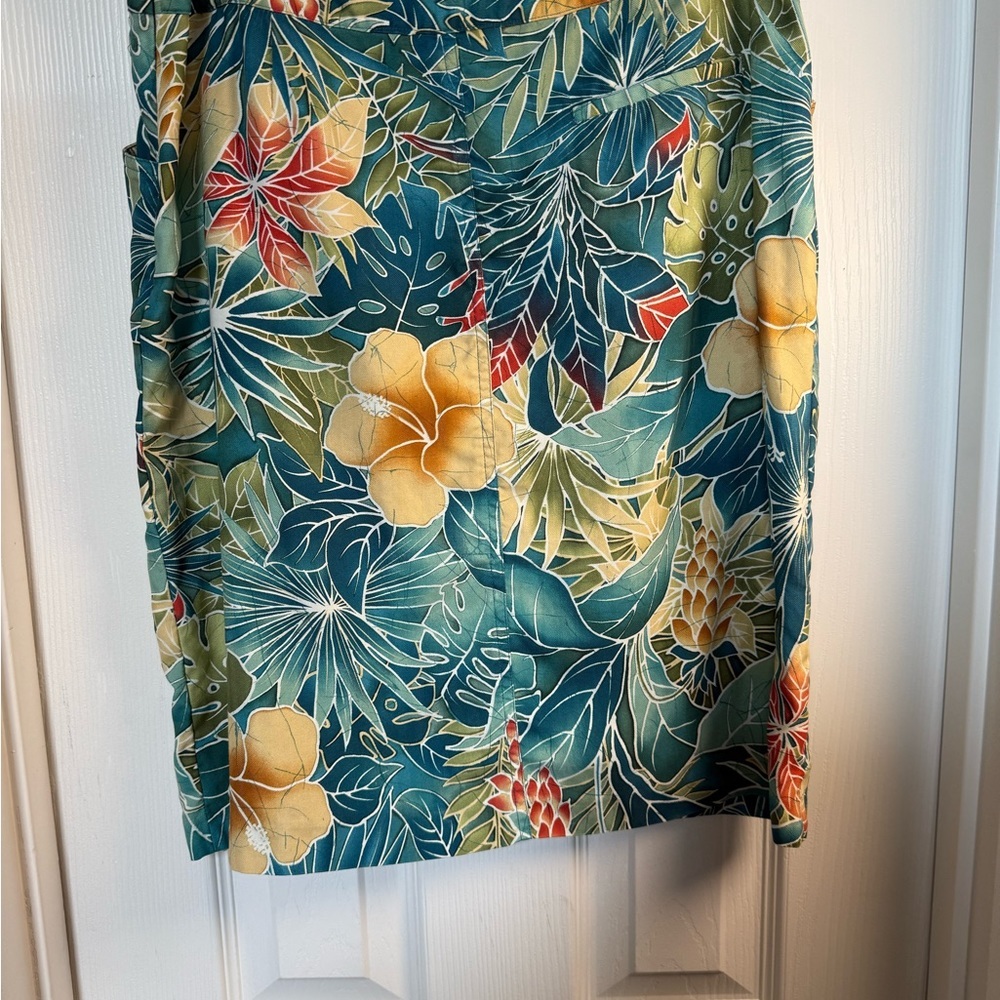 Tropical Kriss Kross VTG skirt, 💯% silk floral, teal & yellow Machine wash - Picture 6 of 9